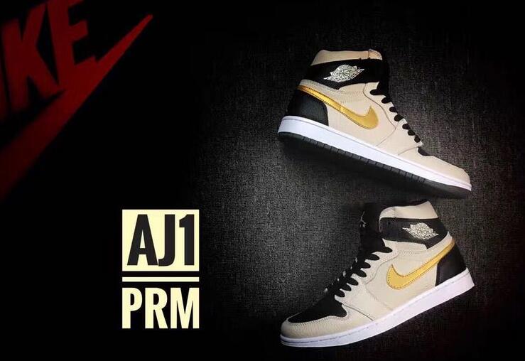 Nike Air Jordan 1 High PRM Pearl White Black Metallic Gold Shoes